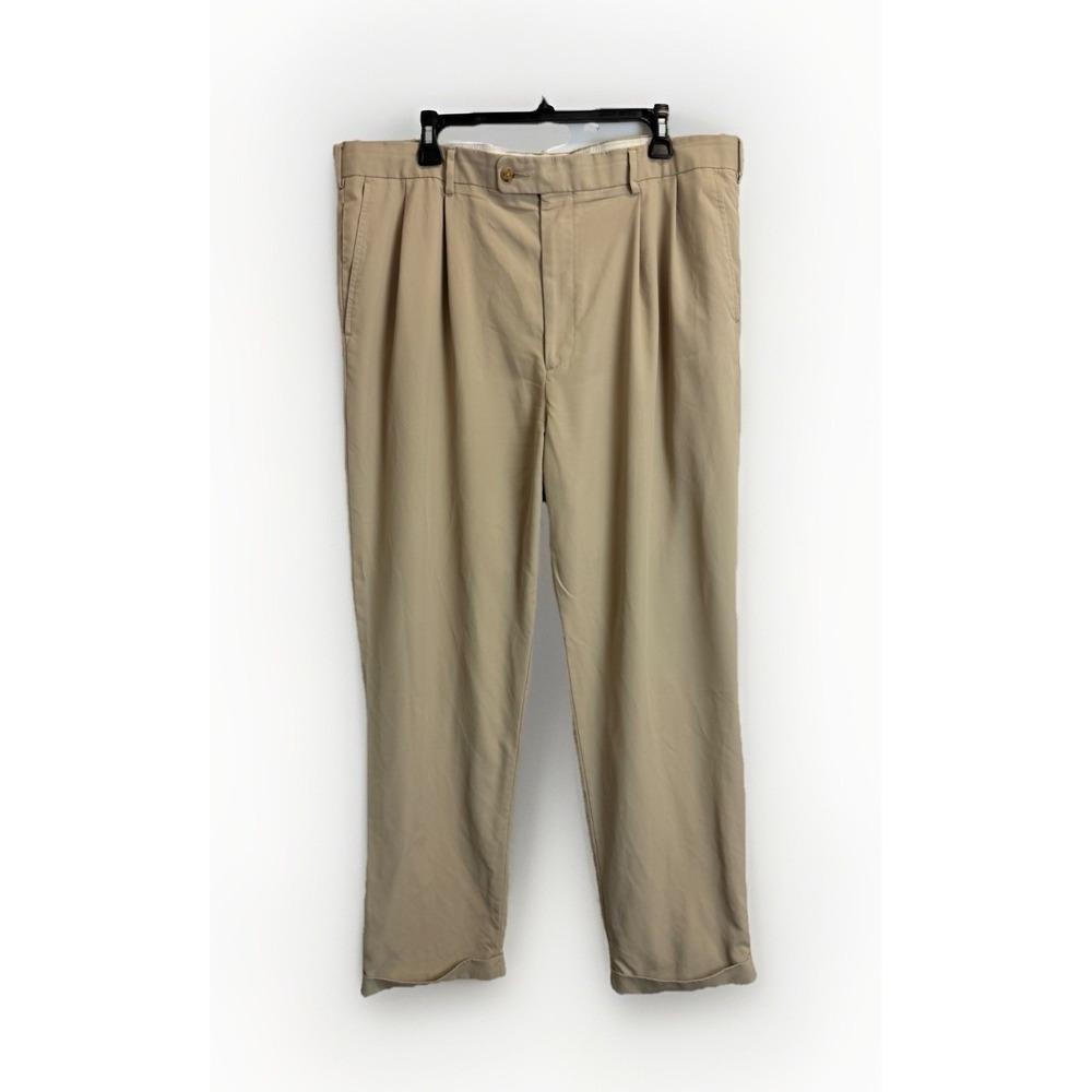 Pro Tour Mens Khaki Tan Pleated Cuffed Golf Pants 40x32 Beige Twill
